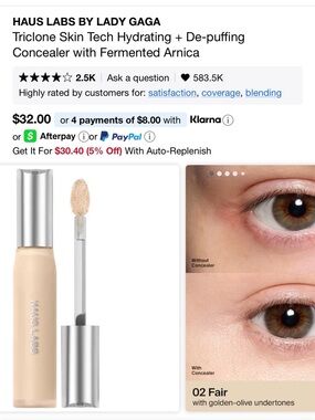 Haus Labs Triclone Skin Tech Hydrating + De-puffing Concealer 02 fair golden